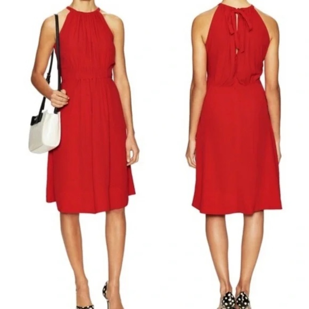 Kate Spade Women's Size 0 Dress Katia Crepe Zip Back Tie Neck Red Cocktail Party